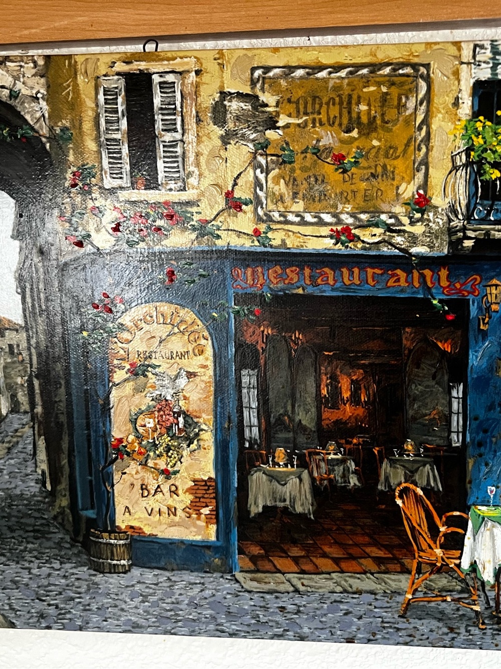 Blue and Gold Parisian Restaurant Wall Art Print